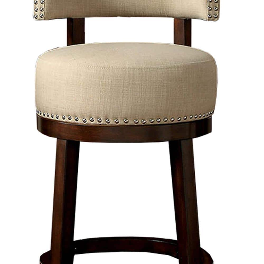 Gray Leather Swivel Wood 22" Contemporary Barstool