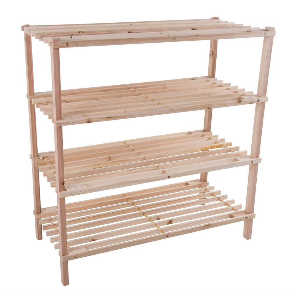Shoe Storage Rack - 4-Tier Wood Shoe Organizer for Closet, Bathroom, Entryway - Shoe Shelf Holds 12 Pairs Sneakers or Boots by Lavish Home (Light Oak)