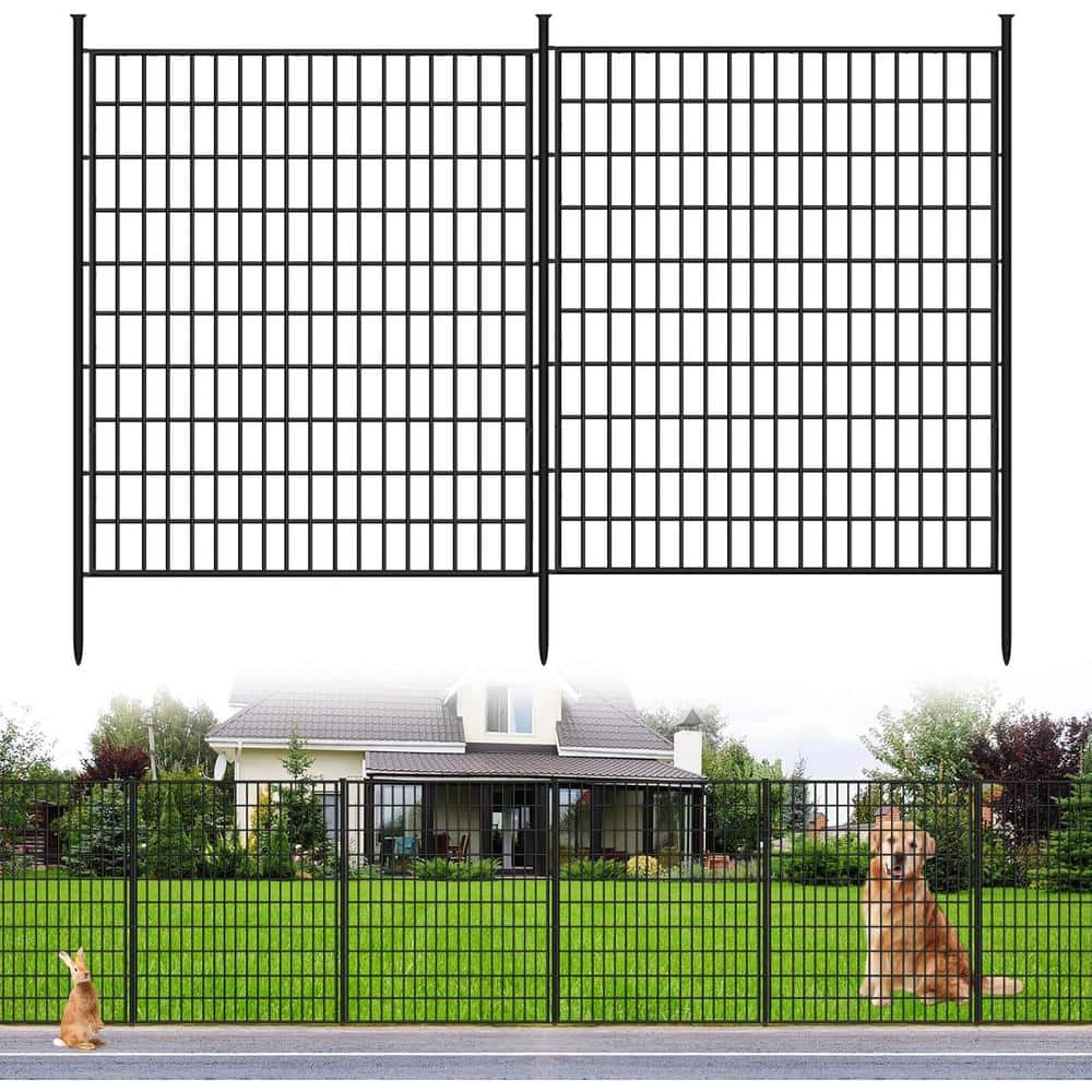 10 Panels Garden Fencing Animal Barrier, 33 in(H) X 24 ft(L) Dog Fence Outdoor for Yard Rustproof No Dig Decorative Tall Garden Fence Metal Wire Panel Border Patio Rabbit Ground Stakes Fencing
