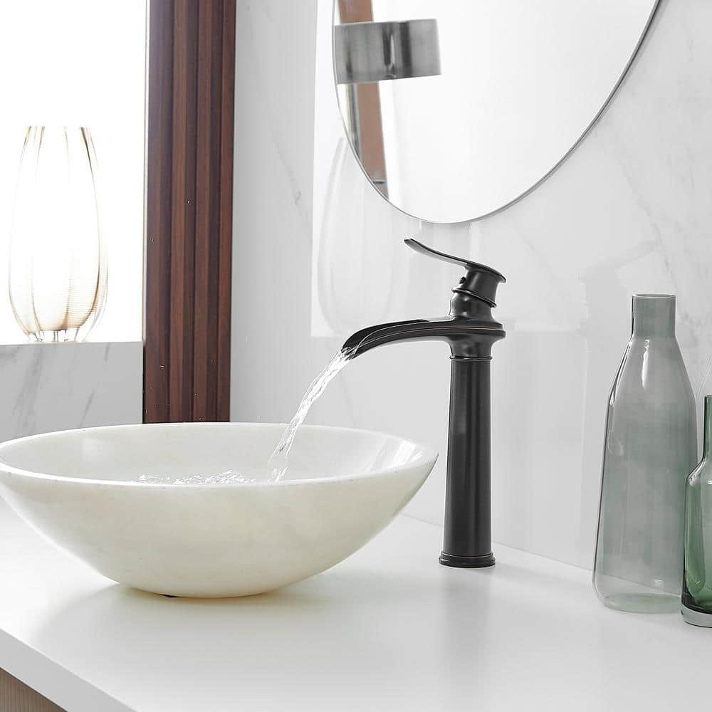 Waterfall Single Hole Single Handle Vessel Sink Faucet With Drain Assembly in Oil Rubbed Bronze