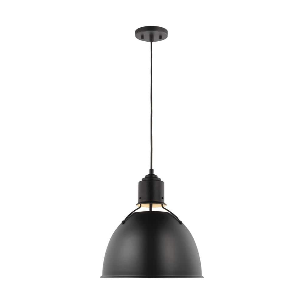 Generation Lighting Huey 1 -Light Midnight black Industrial Bell Medium Hanging Pendant light