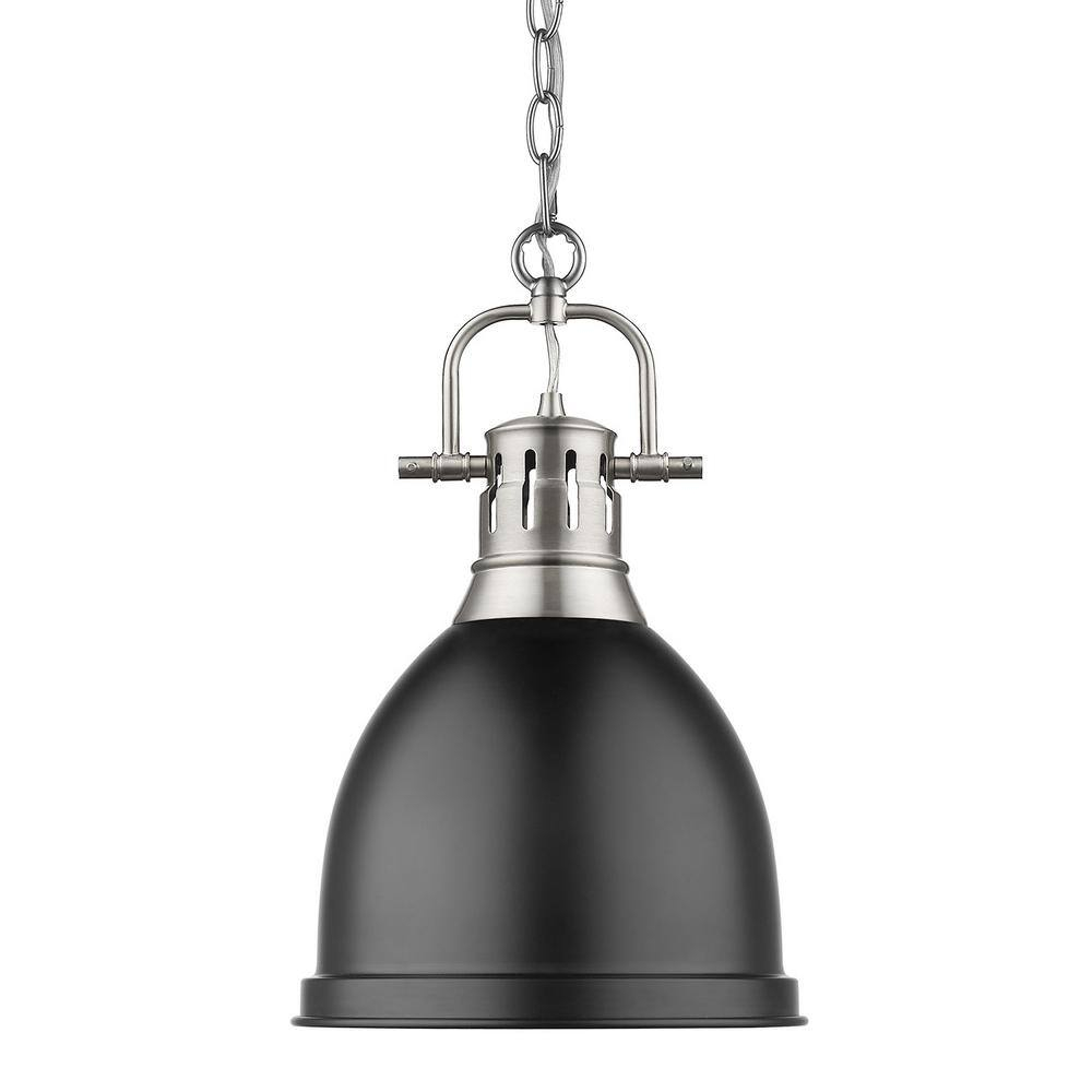 Golden Lighting Duncan 1-Light Small Pendant with Chain in Pewter with Matte Black