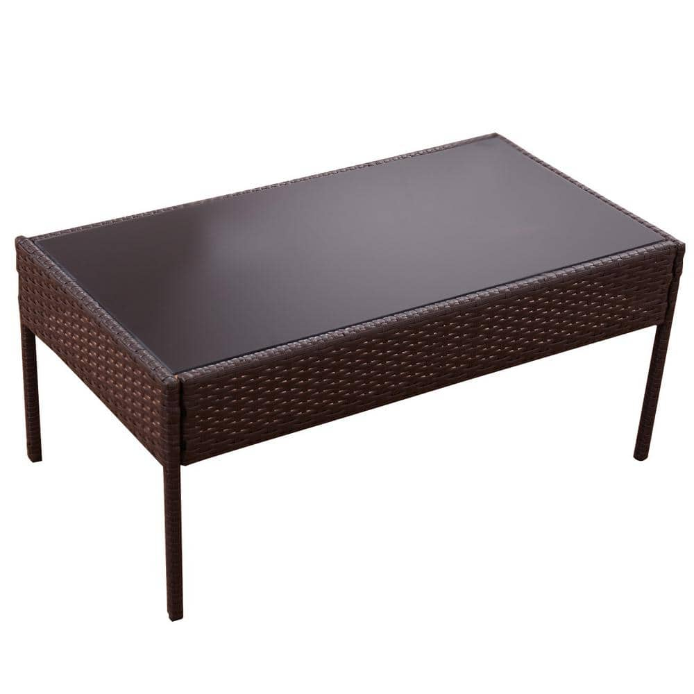 Costway 4PCS Patio Rattan Wicker Furniture Set Loveseat Sofa Cushioned Garden Yard Brown