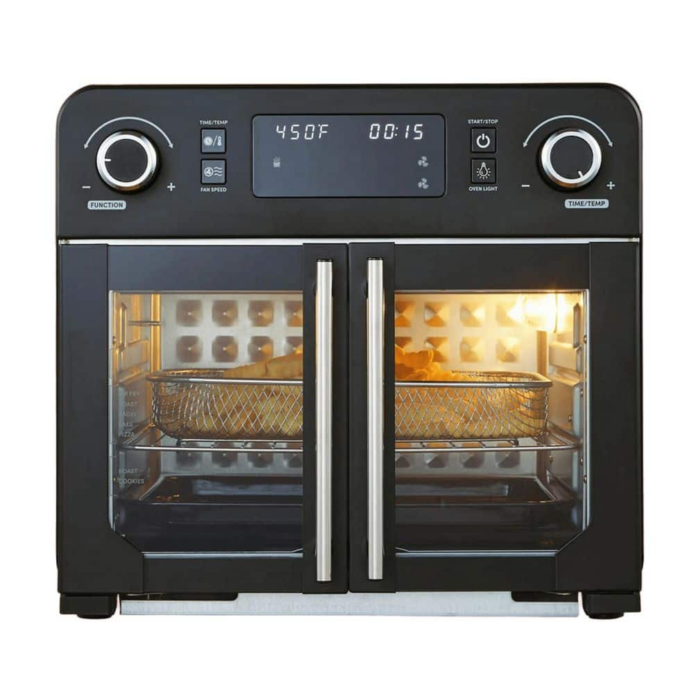 Elite Cuisine EAF9202 Programmable 23L French Door Air Fryer Oven with 10 Menu Functions, and Interior Light, Black