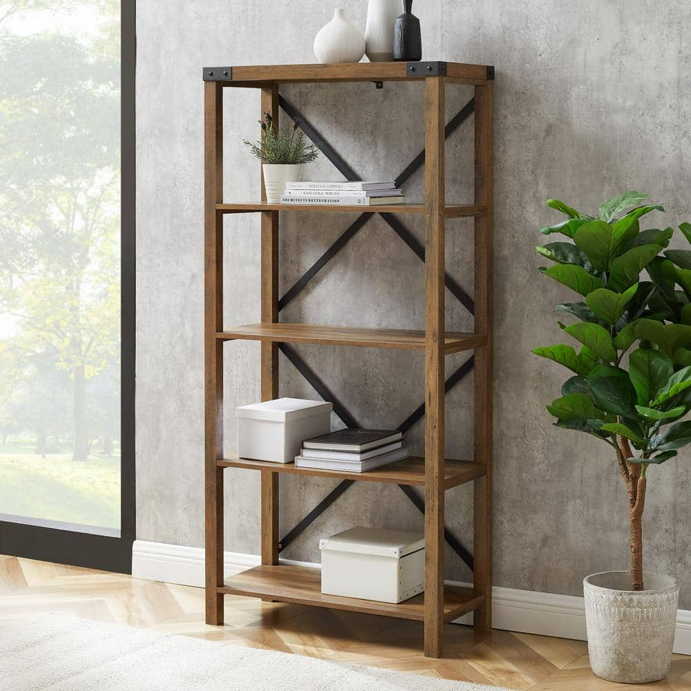 Walker Edison Rustic Industrial 4-Shelf Bookshelf, Reclaimed Barnwood