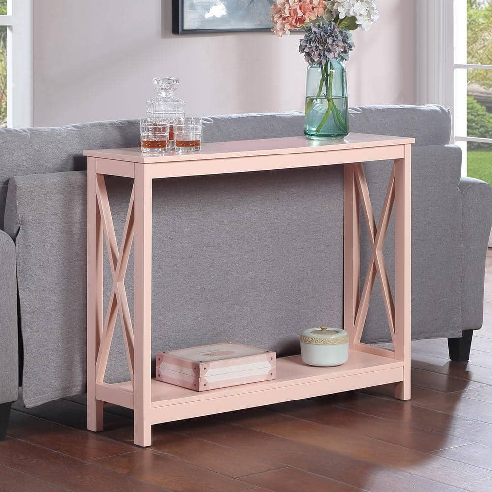 Convenience Concepts Oxford Console Table with Shelf, Blush Pink