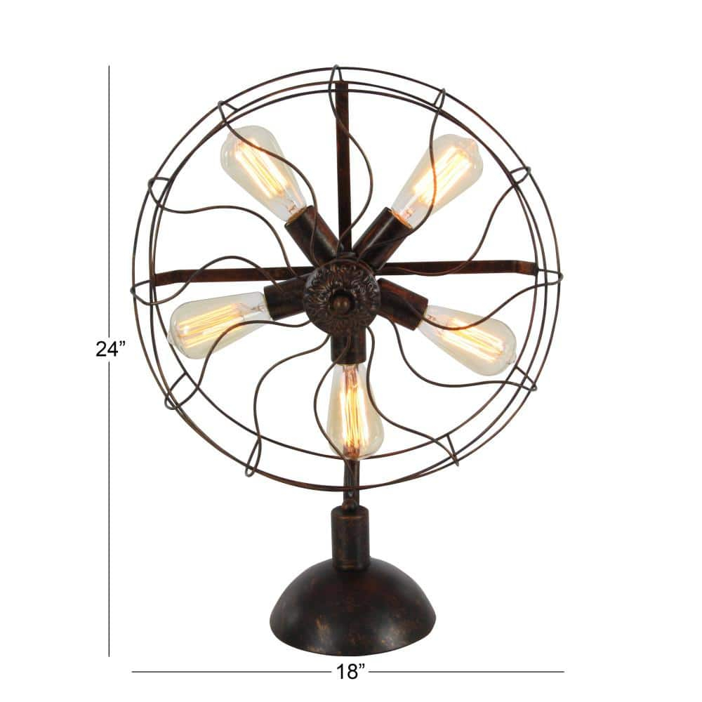 DecMode 24" 5 Light Vintage Fan Bronze Accent Lamp with Black Metal Shade