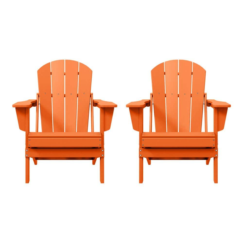 JUSTLET Outdoor Patio Chair, HDPE Folding Adirondack Chair Set of 2, Orange