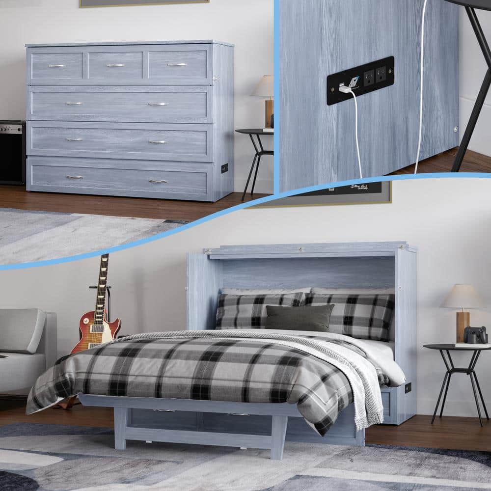 AFI Northfield Driftwood Full Solid Wood Murphy Bed Chest