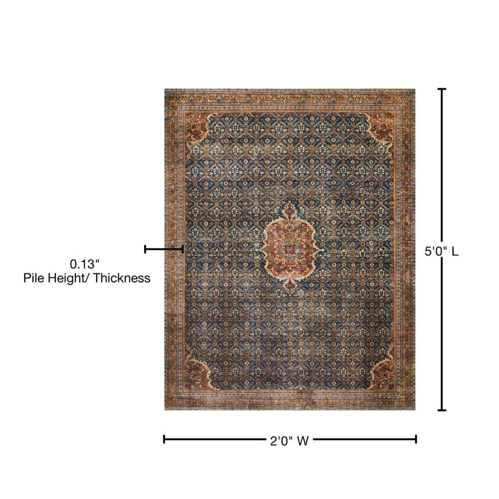 Layla Cobalt Blue and Spice Synthetic Rectangular Area Rug