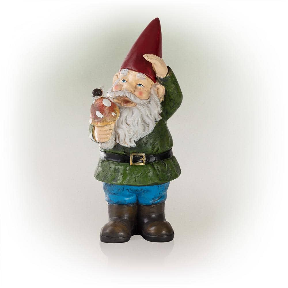 Whimsical 12" Multicolor Gnome Holding Mushroom Lawn Decoration