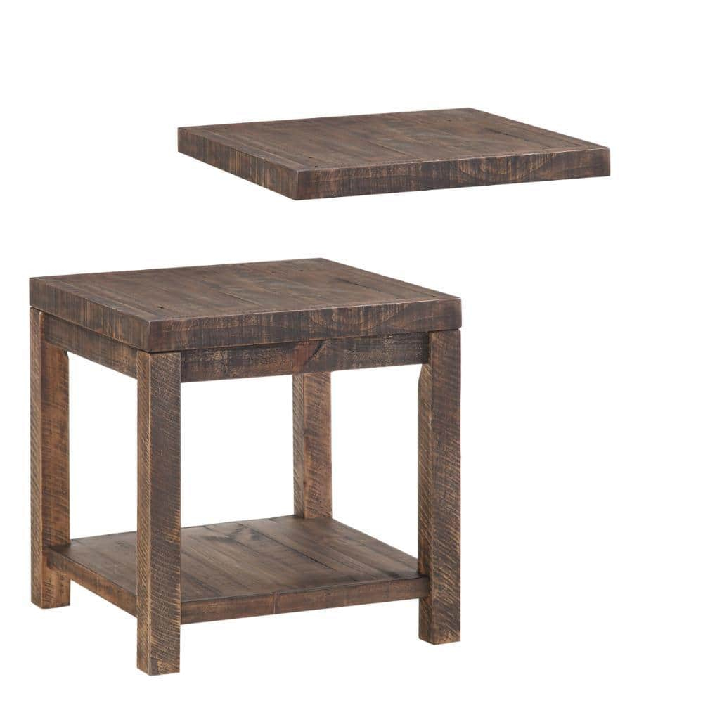 Rustic Farmhouse Reclaimed Wood End Table with Shelf in Smoky Taupe