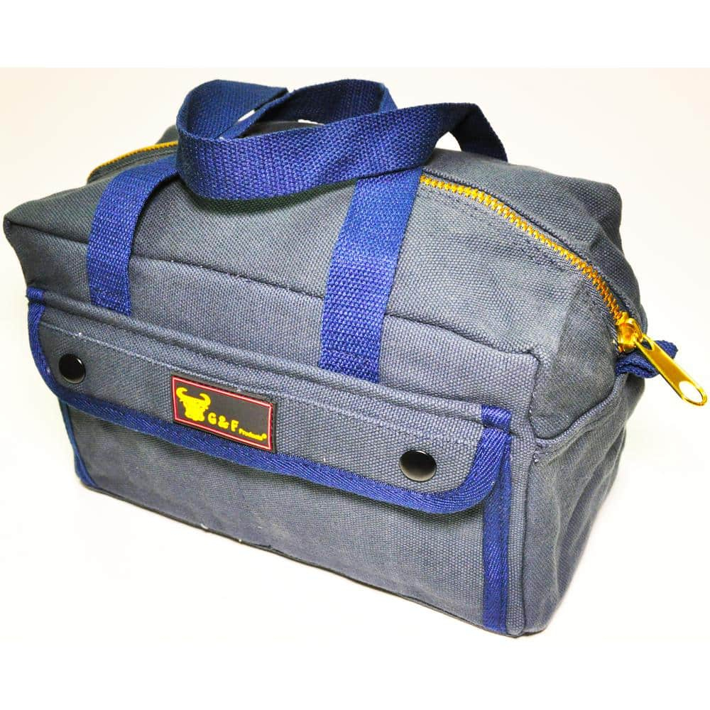 G & F Products New Tool Bag, Mechanics Style, Brass Zipper, Side Pockets, Grey, 11 Inch Long, 1 Pack