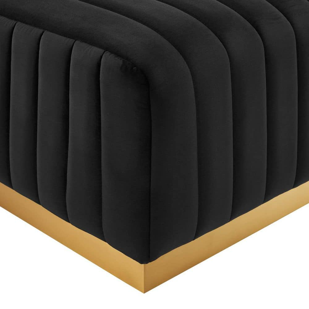 Modway Conjure Channel Tufted Performance Velvet Ottoman in Gold/Black