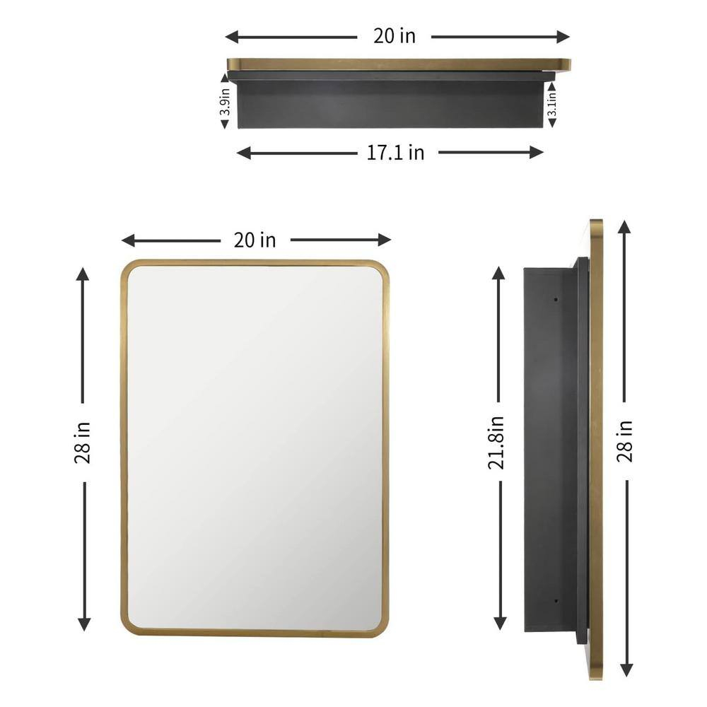 Movo Mirror Medicine Cabinet 20 Inch x 28 Inch Gold Metal Framed Bathroom Medicine Cabinet with Mirror Rectangle Recess or Surface Mount Installation