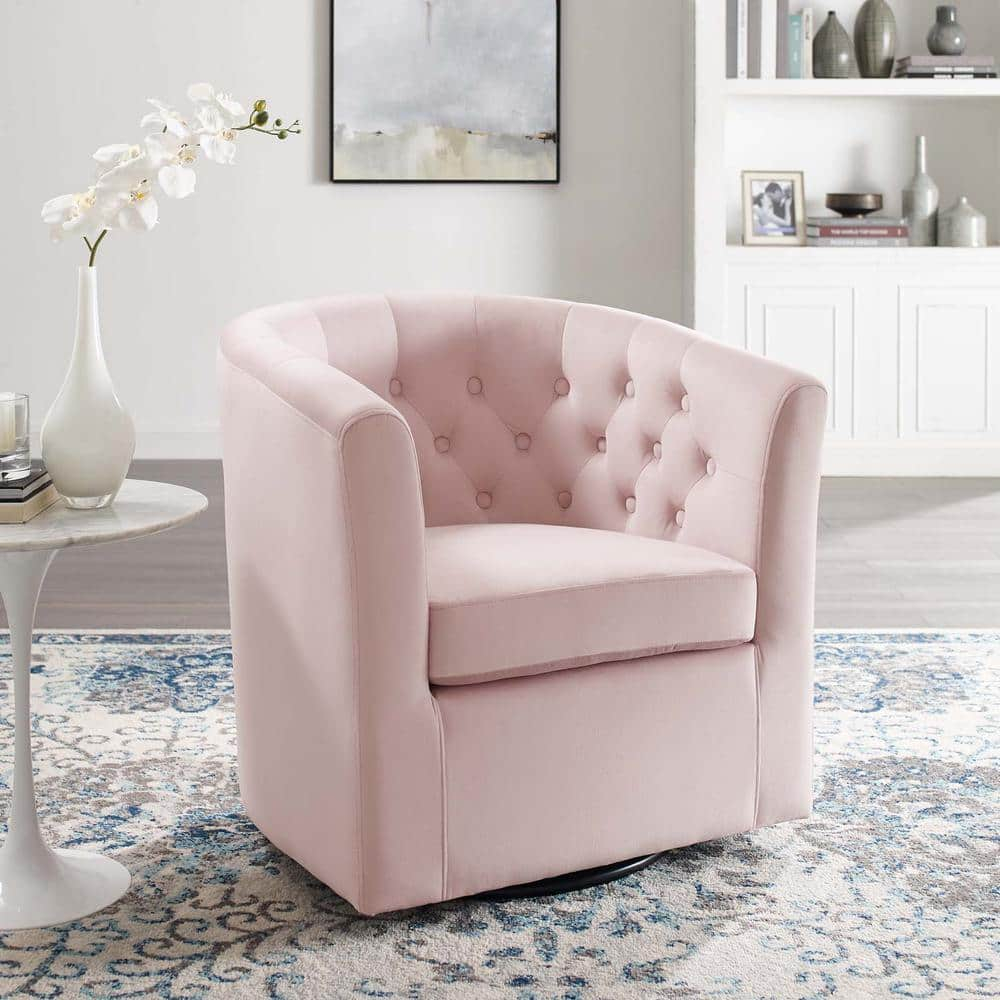 Modway Prospect Tufted Performance Velvet Swivel Armchair in Pink