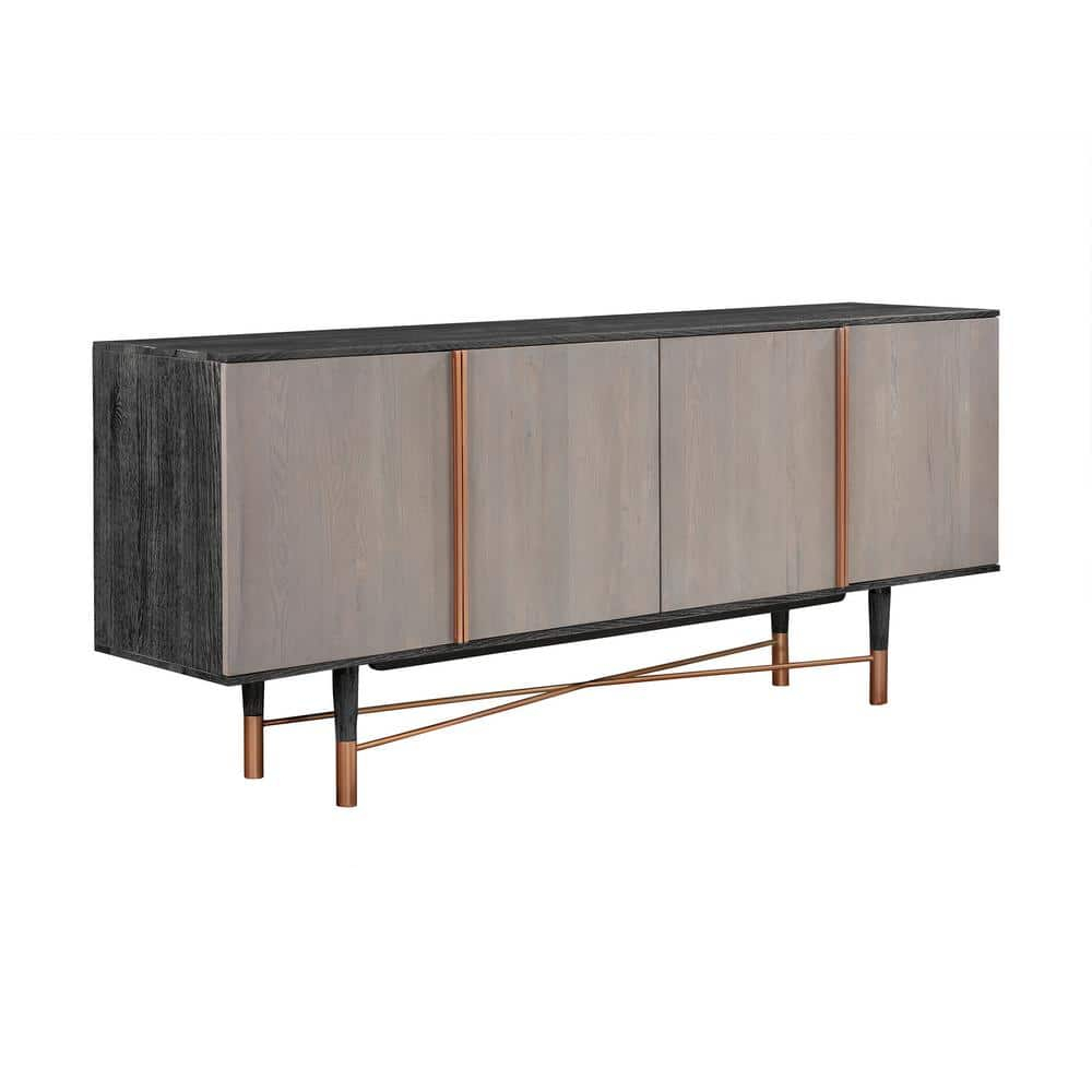 Armen Living Turin Modern Solid Wood Sideboard Cabinet with Copper Accent in Oak