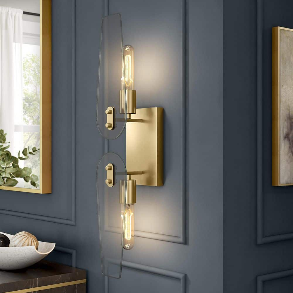 Designers Fountain Bergen Beach 2 Light Brushed Gold Wall Sconce Light, D256M-2WS-BG