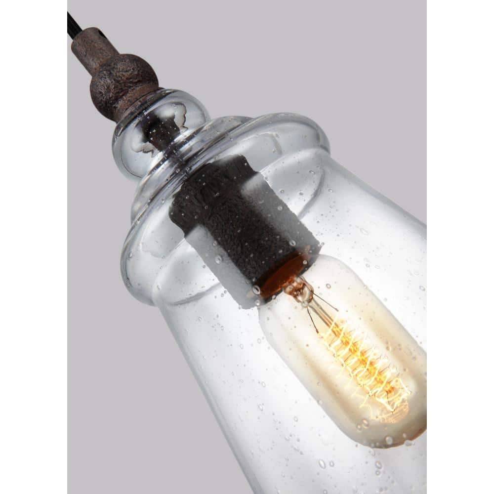 Dark Weathered Iron Mini Pendant with Clear Seeded Glass Shade