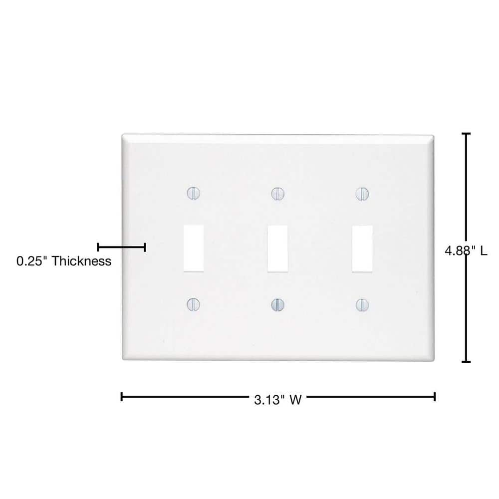 Leviton PJ3-W White Midway Nylon Three Gang Toggle Light Switch Wall Plate