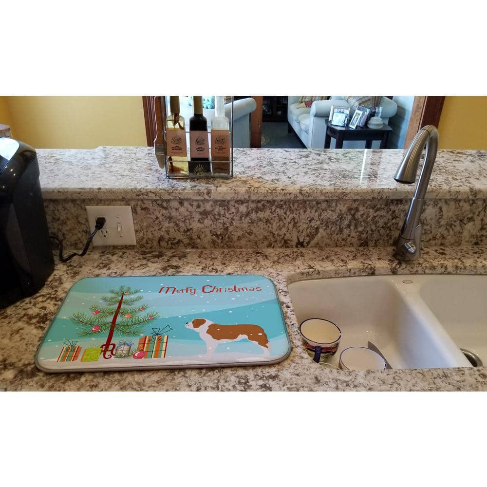 Saint Bernard Merry Christmas Tree Dish Drying Mat