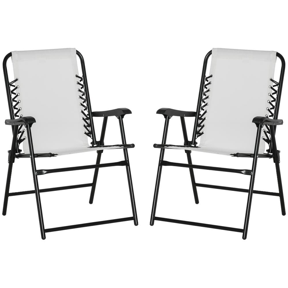 Set of 2 Cream White Steel Folding Outdoor Chairs with Armrests