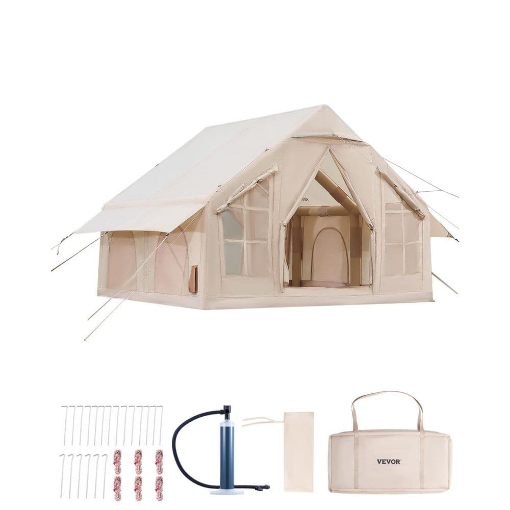 VEVOR Inflatable Tents for Camping, 4-6 Person Easy Setup Blow up Tent with Hand Pump,300D Oxford 4 Season Glamping Tent with Stove Jack 2 Doors & 4 Mesh Windows,Storage Bag Included for Easy Taking