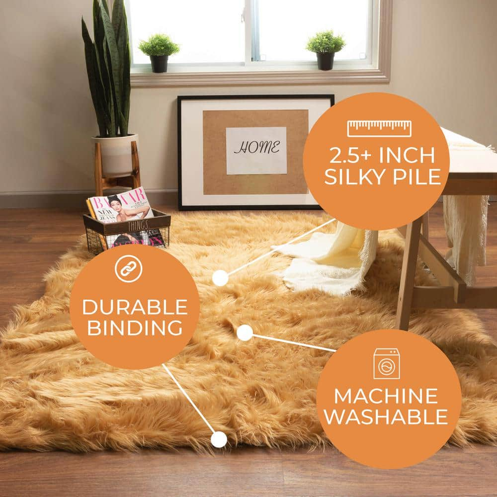 Ultra Soft Faux Sheepskin Fur Shag Rug Light Brown 4' x 6' Sheepskin