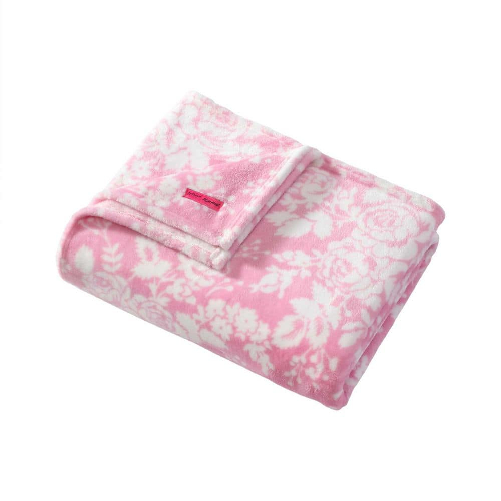 Betsey Johnson - Throw, Ultra-Soft Plush Blanket, Ideal for Couch, Bed, or Lounges (Cottage Floral Pink, 50" x 70")