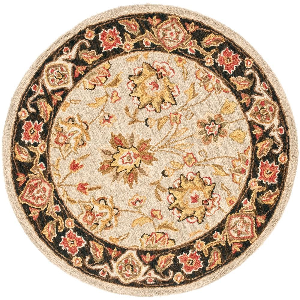 SAFAVIEH Chelsea Kaeden Floral Wool Area Rug, Light Blue/Black, 3' x 3' Round