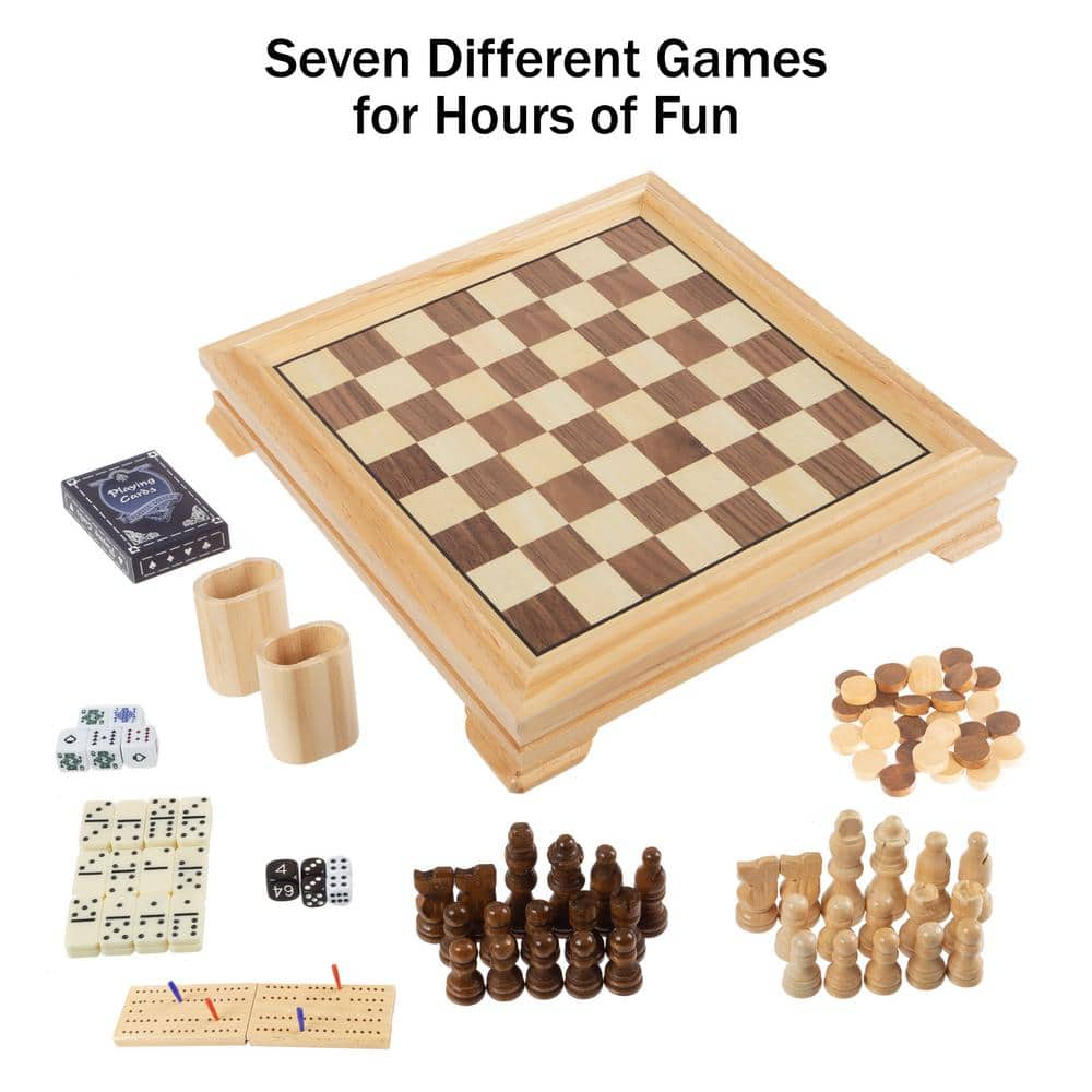 Trademark Games 7-in-1 Board Games Set - Chess, Backgammon, Dice, and More