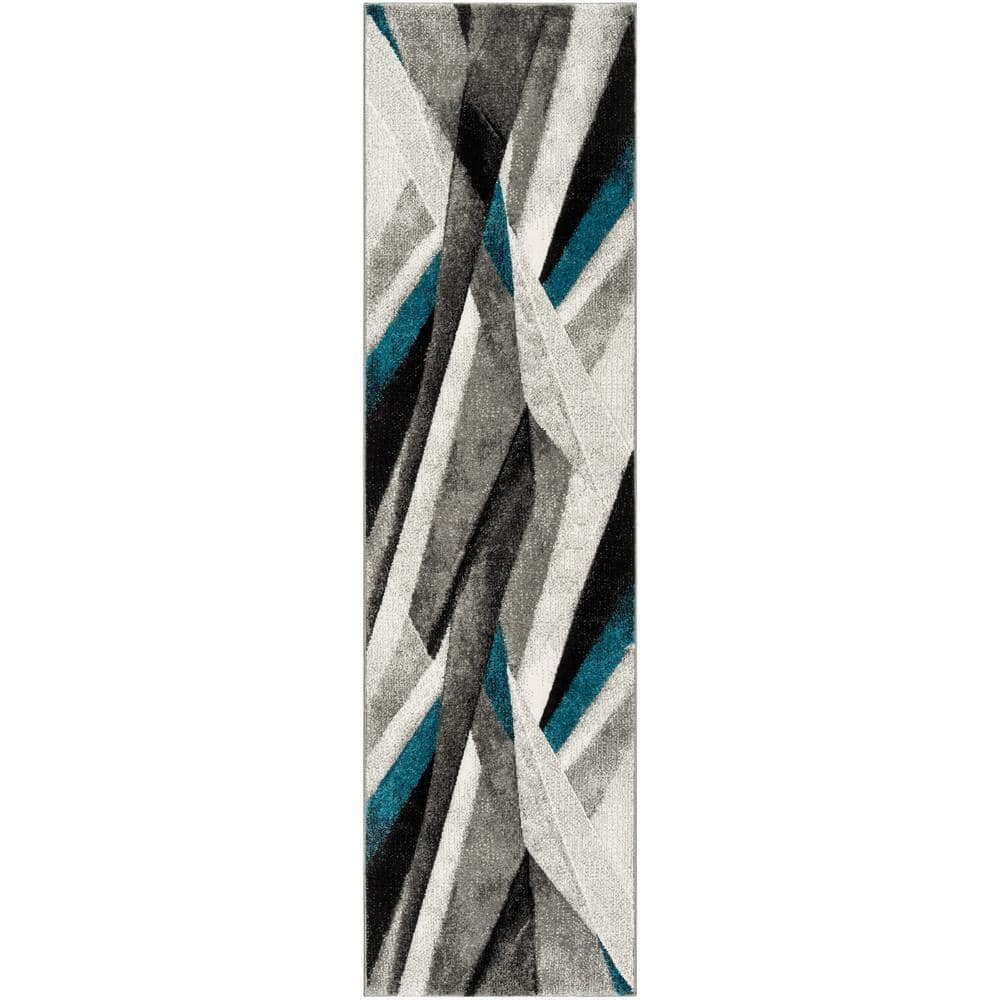 SAFAVIEH Hollywood Jennifer Abstract Runner Rug, Grey/Teal, 2'3" x 16'