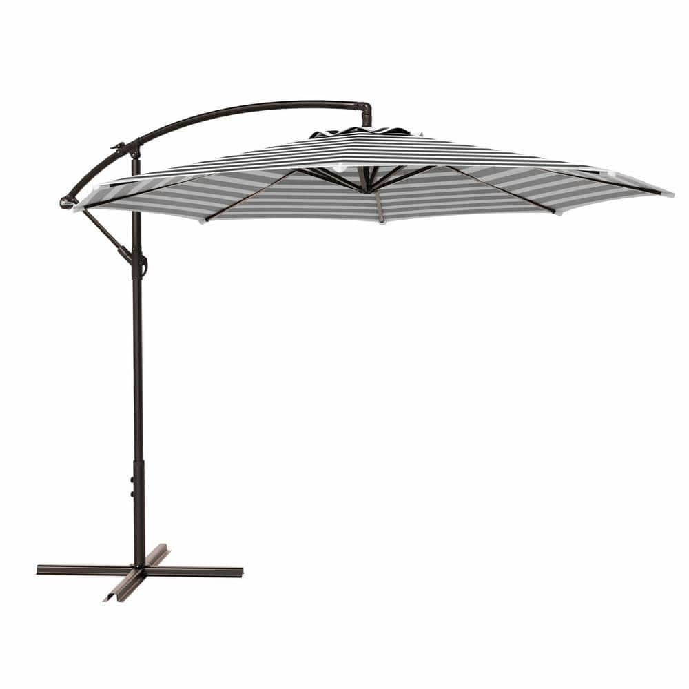 Polytrends Weller 10-foot Offset Cantilever Hanging Patio Umbrella Gray Striped