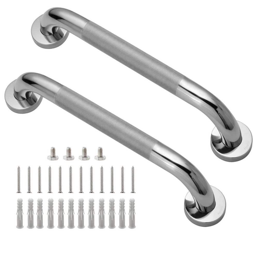 12-Inch Silver Stainless Steel Anti-Slip Shower Grab Bar Set