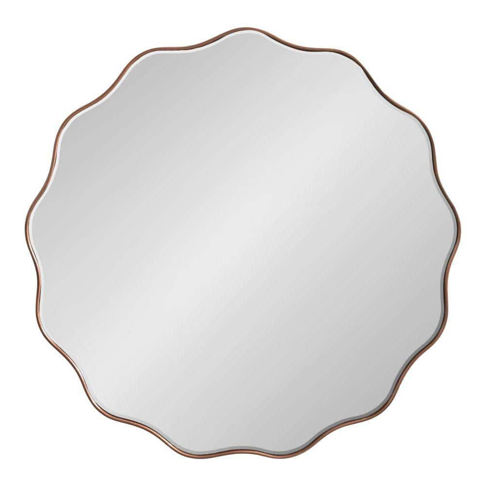 Kate and Laurel Viona Modern Scalloped Round Mirror, 32 Inch Diameter, Bronze, Decorative Circle Bathroom Mirror for Over Sink with Unique Rippled Edge for Wavy Wall Decor Accent