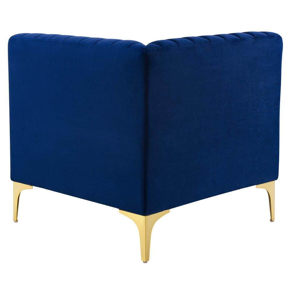 Pemberly Row Modern Channel Tufted Performance Velvet Corner Chair in Navy