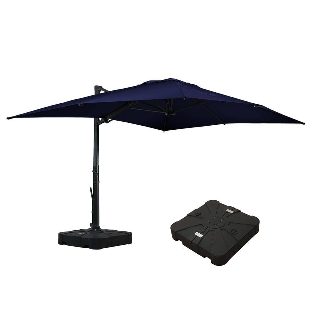 Mondawe 10x13 Ft Patio Cantilever Umbrella with Base,360° Rotation Offset and LED Light Panel,Large Rectangular Outdoor Umbrella for Pool Deck, Navy