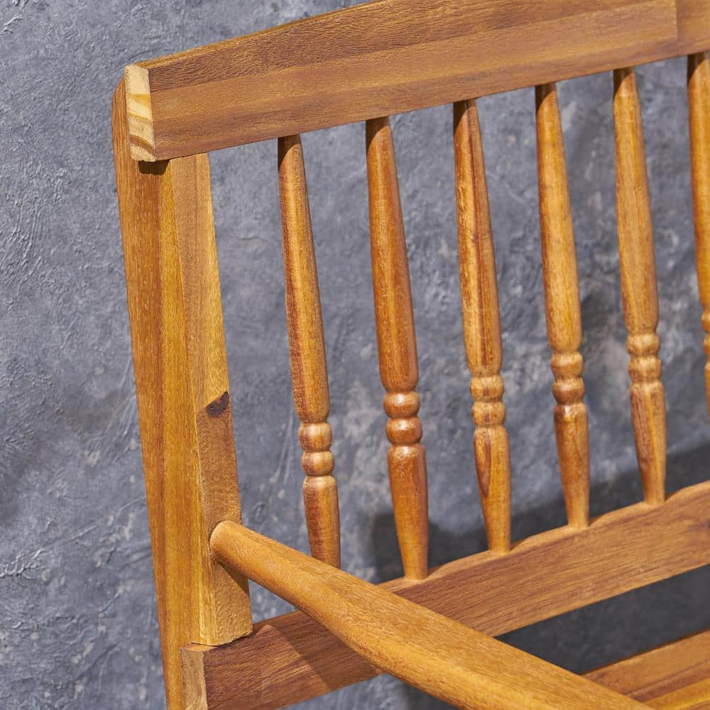 Larry Outdoor Rustic Acacia Wood Bench with Shelf, Teak