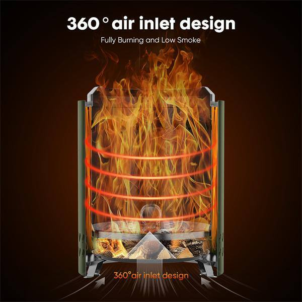 Smokeless Fire Pit 9.6 in. H Outdoor Portable Stainless Steel Tabletop Wood Burning Fire Pit with Storage Bag, Green