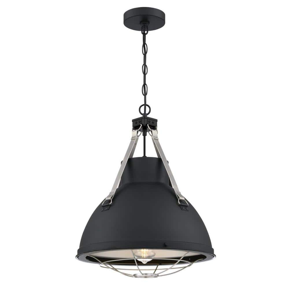 Westinghouse Lighting 6116300 Bartley One-Light Indoor Pendant with Dark Pewter Accents, Matte Black