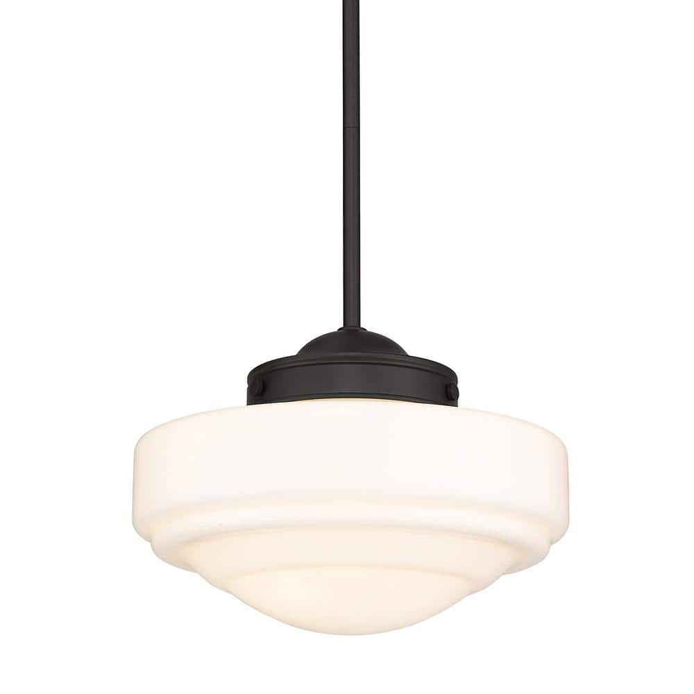 Golden Lighting Ingalls 1-Light Pendant in Matte Black with Vintage Milk Glass