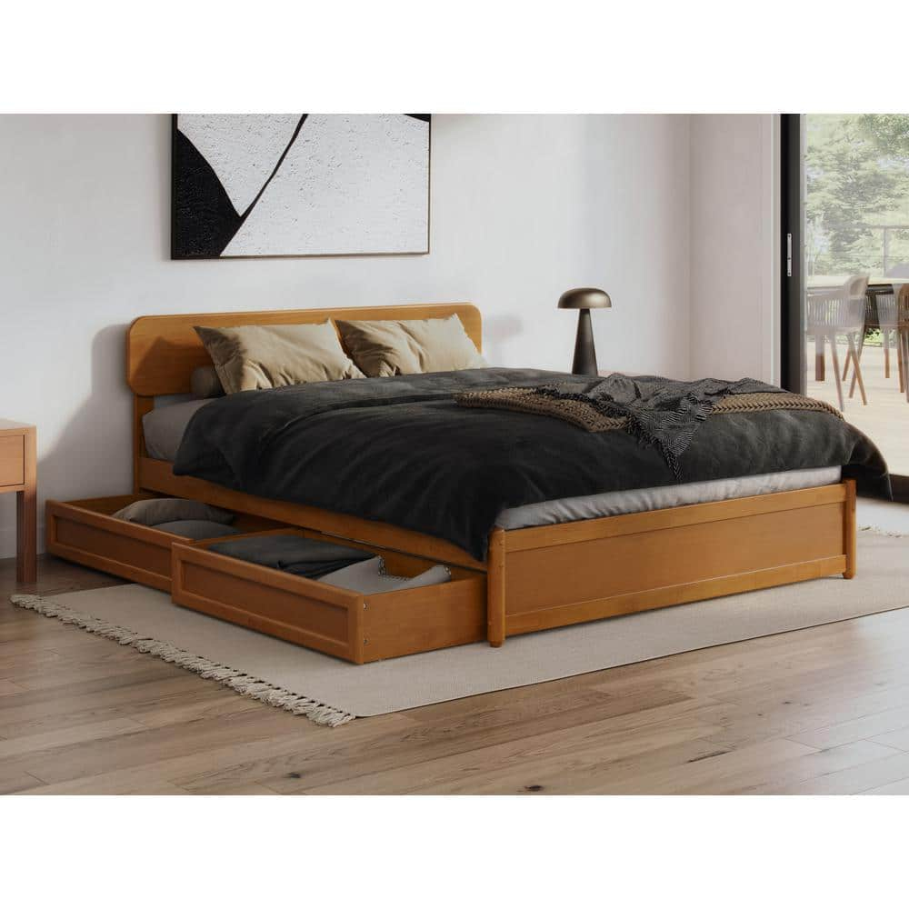 AFI Capri Queen Wood Platform Bed with Panel Footboard and Storage Drawers, Light Toffee