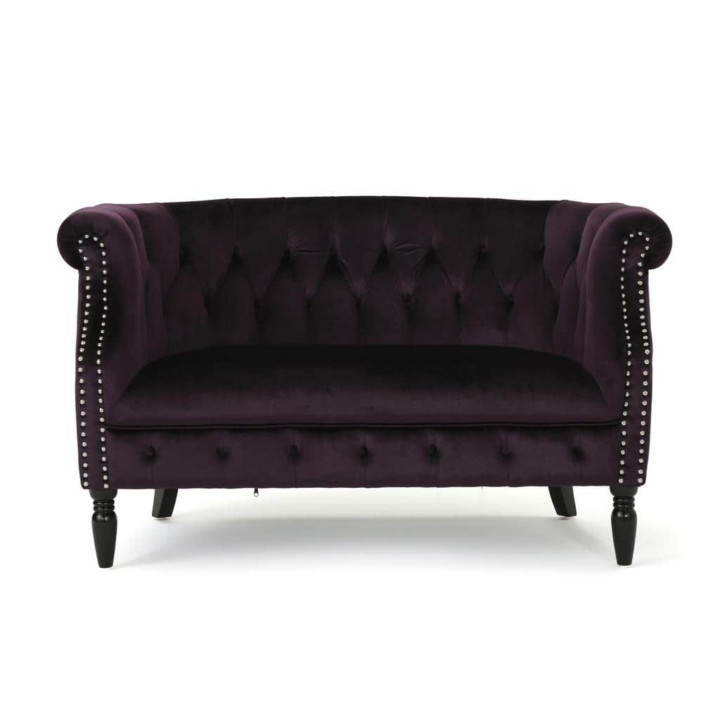Blackberry Velvet Chesterfield Loveseat with Nailhead Accents