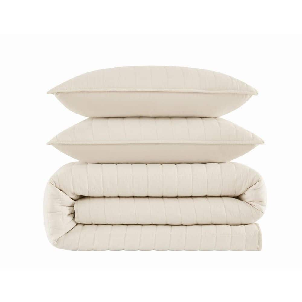 Natural Cotton Twin Quilt Set with Percale Weave