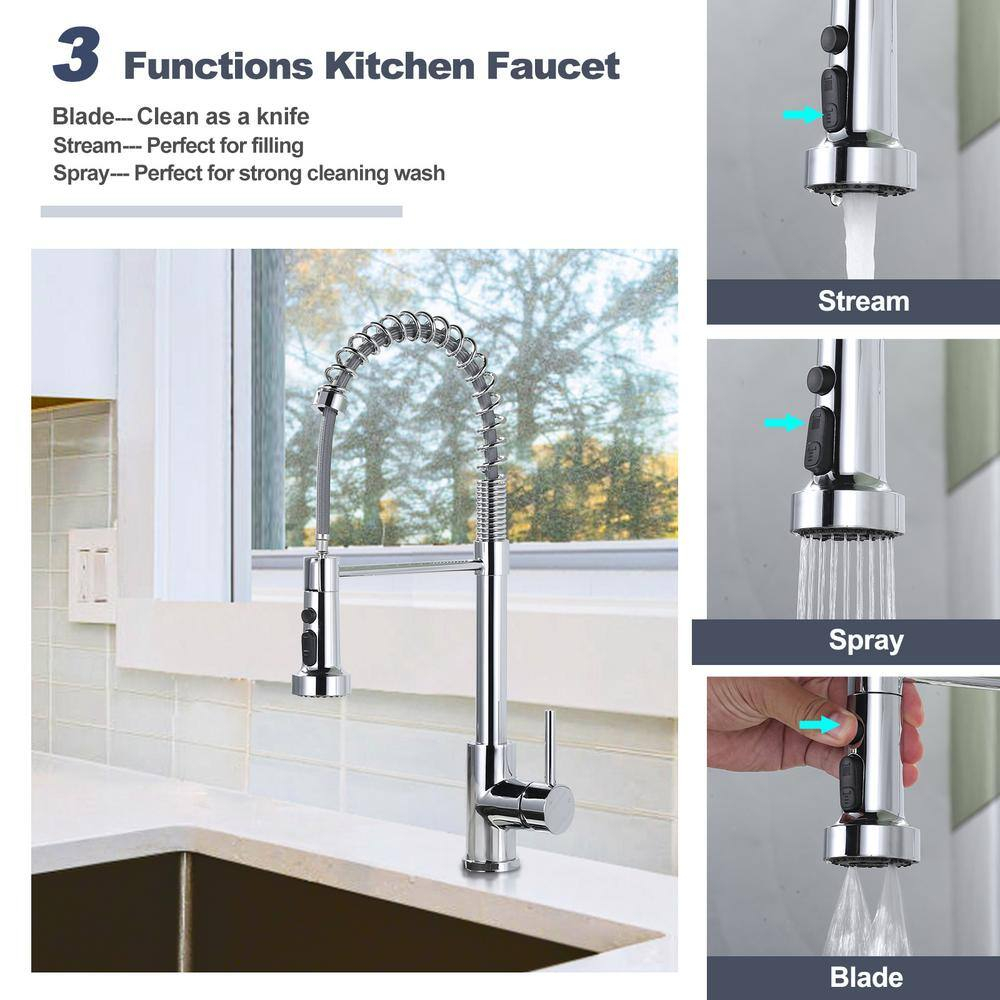 VOTON Chrome Kitchen Faucets with Pull Out Sprayer Commercial Spring Sink Faucet Stainless Steel Pull Down Single Handle Farmhouse faucets with Deck Plate for Camper Laundry Utility Rv Wet Bar