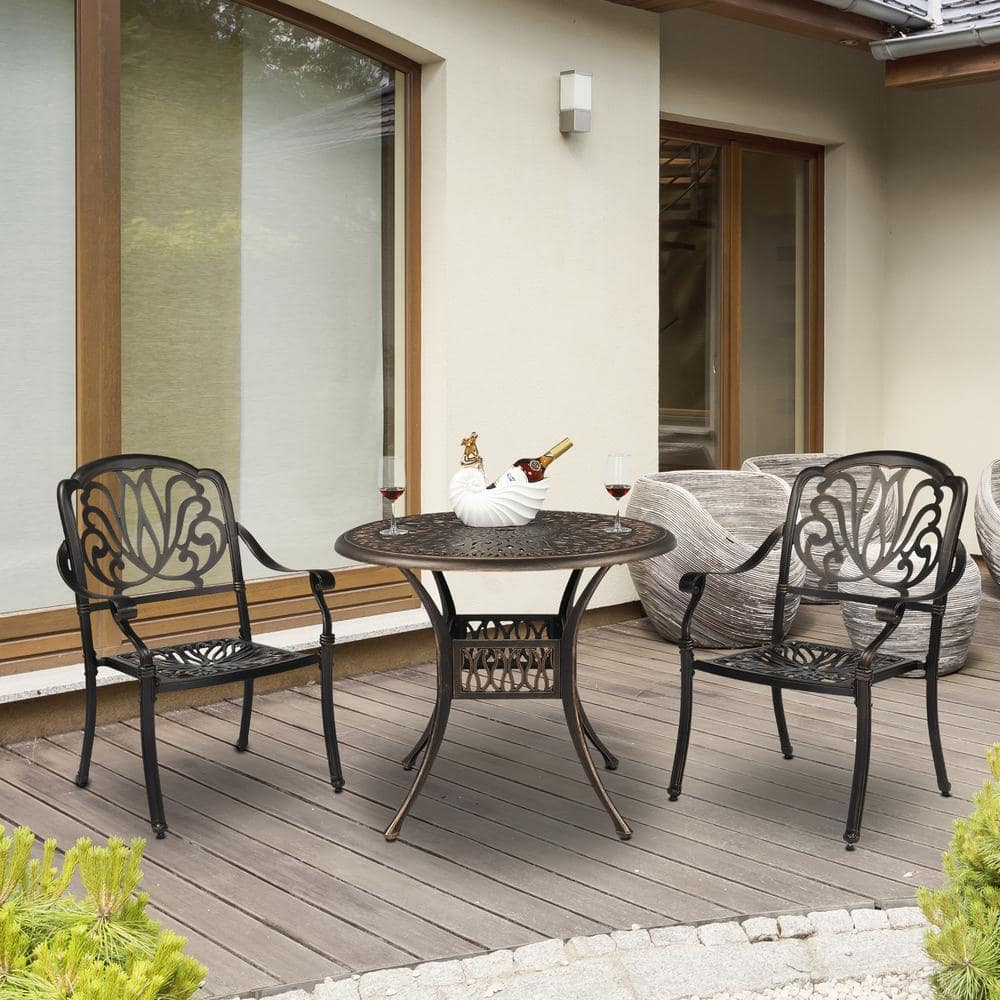 Outdoor Patio Dining Table 35.4 Round Cast Aluminum Table, Weather Resistant - Bronze Color, Perfect for Courtyard Garden Dining