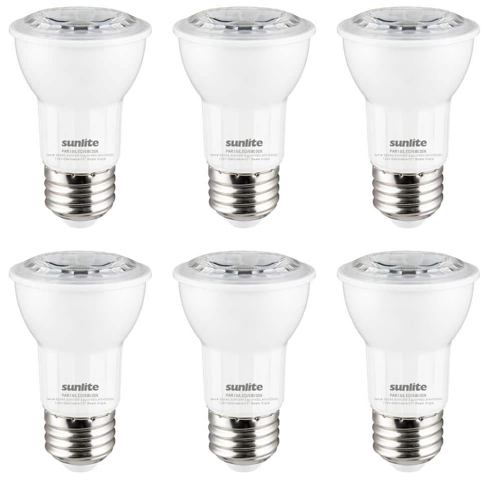 Sunlite LED PAR16 Reflector Light Bulb, 6 Watts (50W Equivalent), Medium E26 Base, Dimmable,ETL Listed, 5000K Daylight, 6-Pack