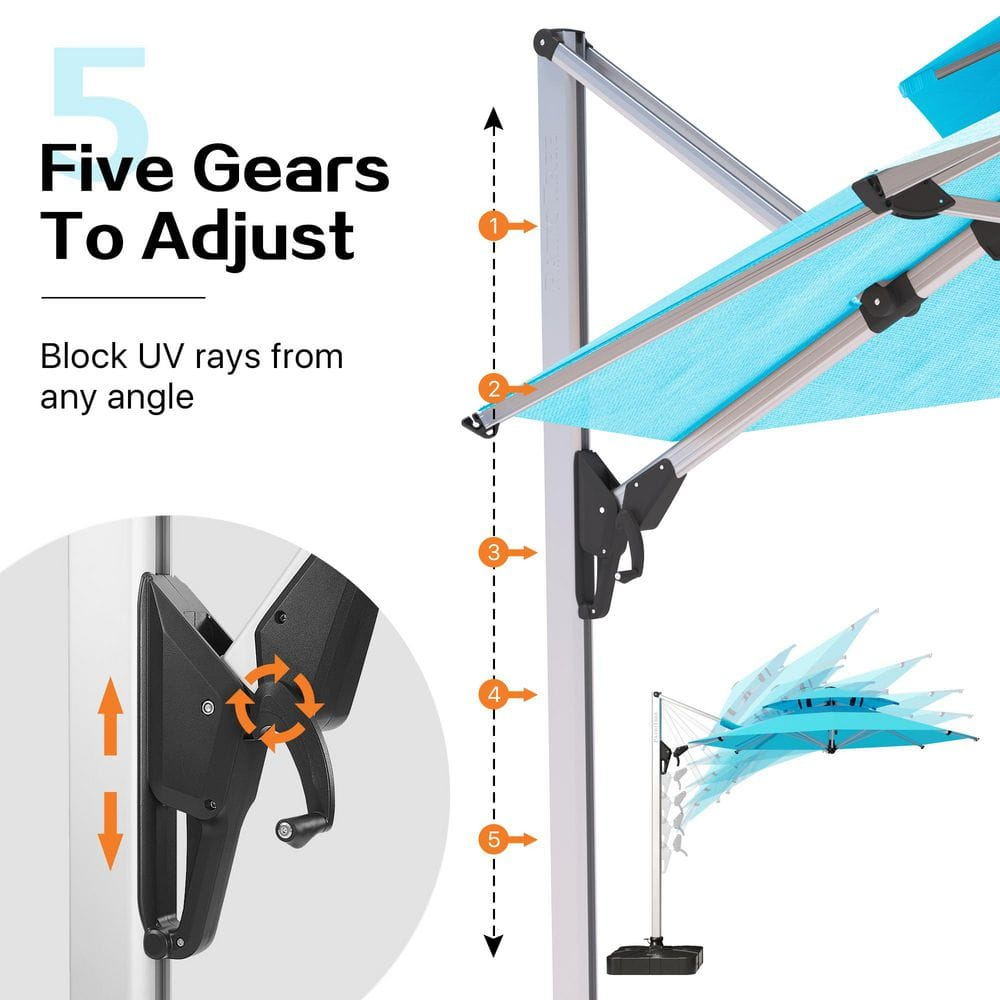 11' Blue Aluminum Patio Offset Cantilever Umbrella with 360° Rotation