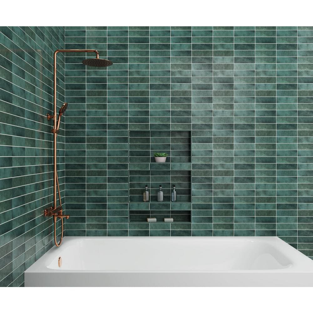 Bedrosians Cloe Rectangle Gloss Ceramic Tile 3 x 8, Green (10.64 sq. ft./Case)