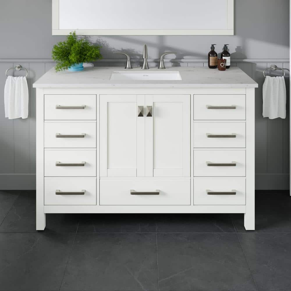 Eviva Aberdeen 42" W x 22" D x 34" H White Bathroom Vanity with White Carrara Countertop